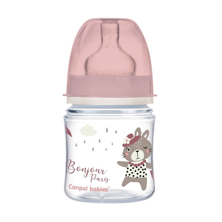 CANPOL BABIES Láhev se širokým hrdlem Bonjour Paris 120 ml růžová Canpol Babies