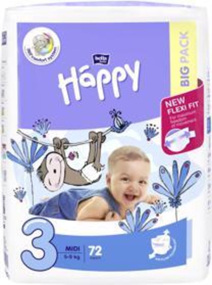 BELLA HAPPY Pleny jednorázové 3 Midi (5-9 kg) 72 ks - BIG PACK Bella Baby Happy