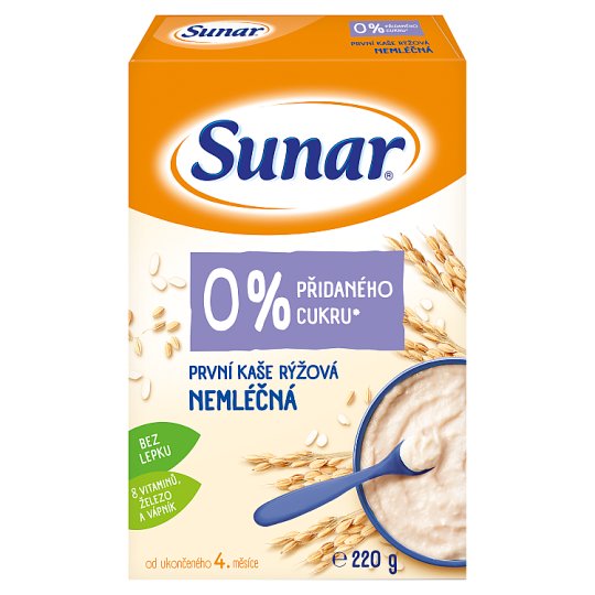 6x SUNAR Nemléčná první kaše rýžová 220 g Sunar