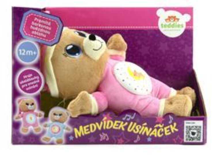 TEDDIES Medvídek Usínáček růžový plyš 32 cm se světlem a zvukem Teddies