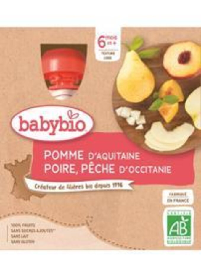 BABYBIO Kapsička jablko hruška broskev (4x 90 g) Babybio