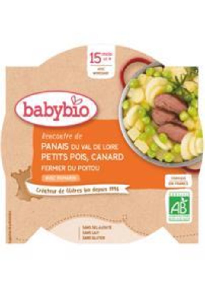 BABYBIO Příkrm pastinák s hráškem a farmářskou kachnou (260 g) - maso-zeleninový příkrm Babybio