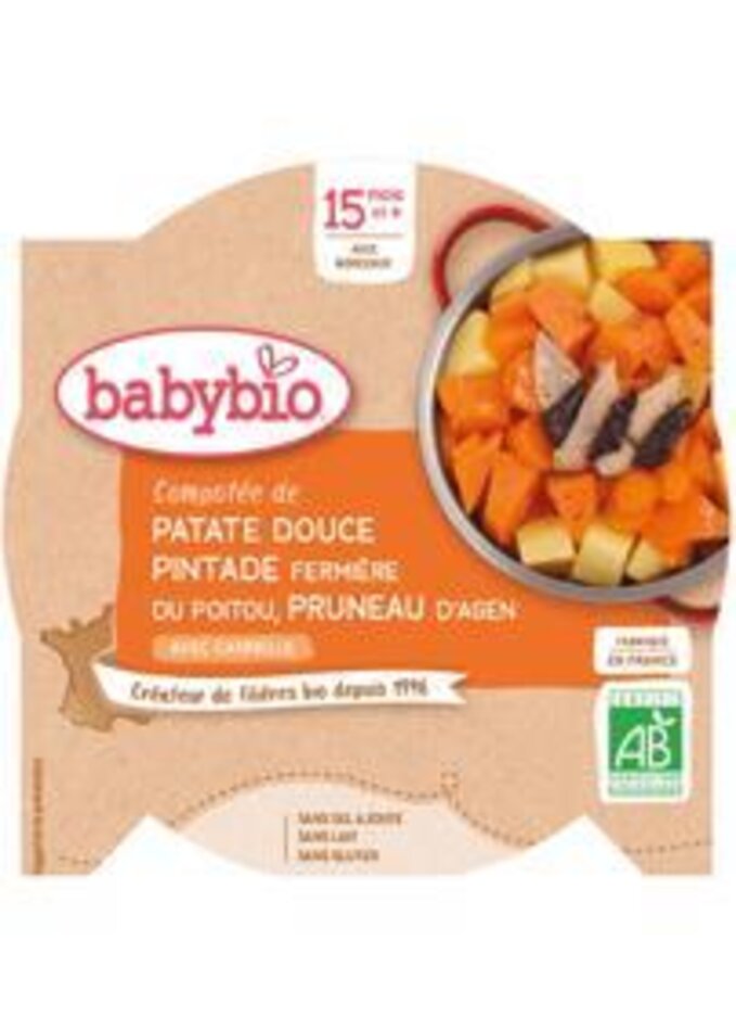 BABYBIO Menu sladké brambory s masem z perličky a sušenými švestkami (260 g) Babybio