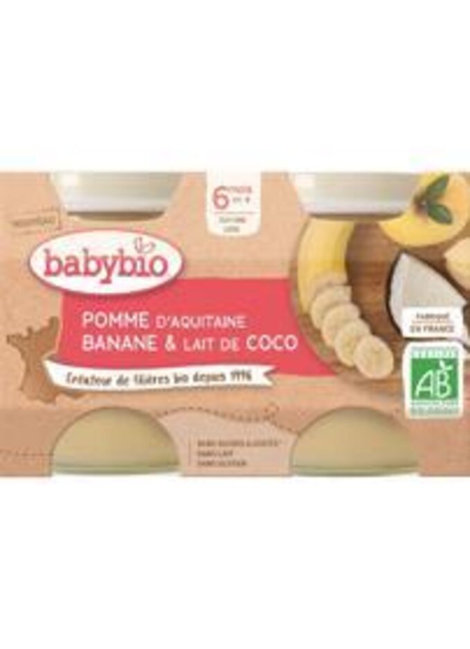 BABYBIO Jablko banán s kokosovým mlékem (2x 130 g) - ovocný příkrm Babybio