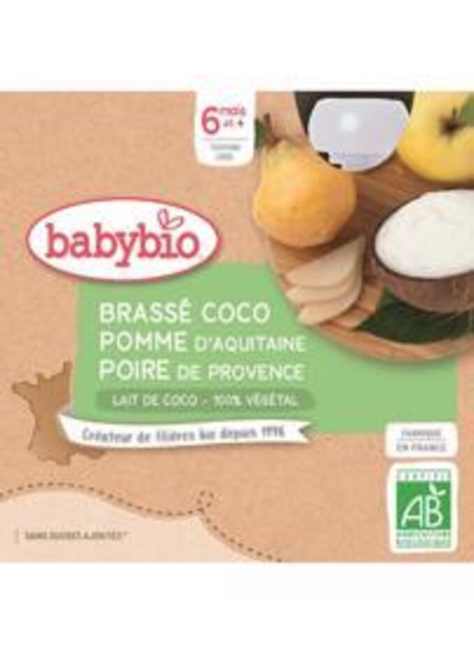 BABYBIO Svačinka s kokosovým mlékem - jablko a hruška (4x 85 g) Babybio