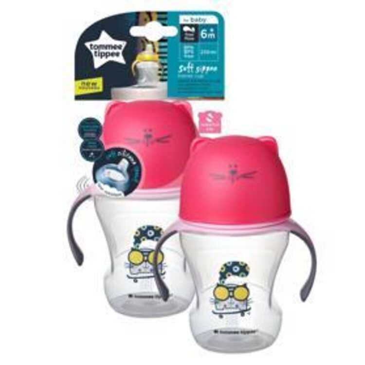 TOMMEE TIPPEE Hrnek s pítkem Soft 230ml 6m+ Pink Tommee Tippee