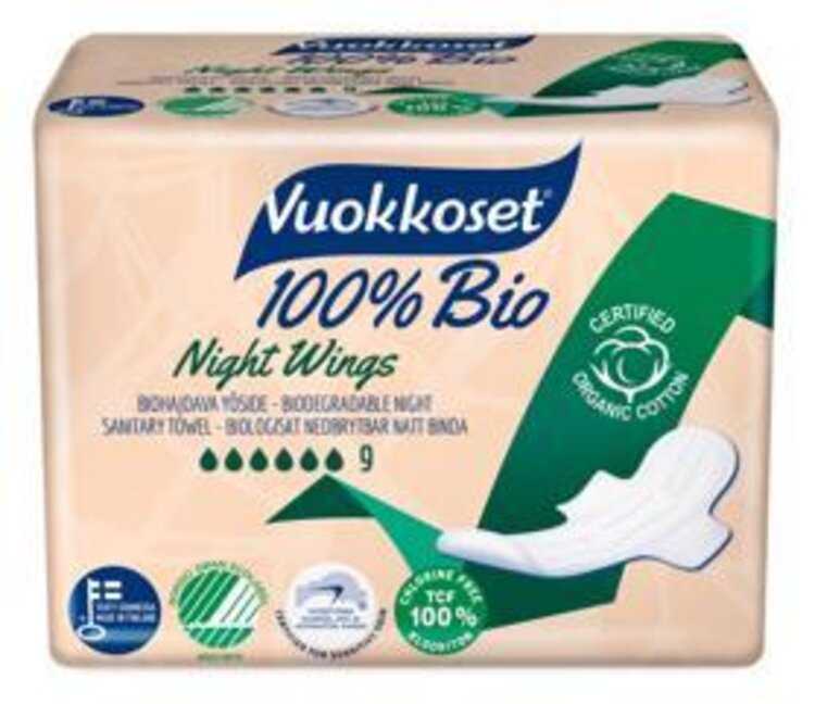 VUOKKOSET 100% BIO 9 Night wings - dámské vložky Vuokkoset