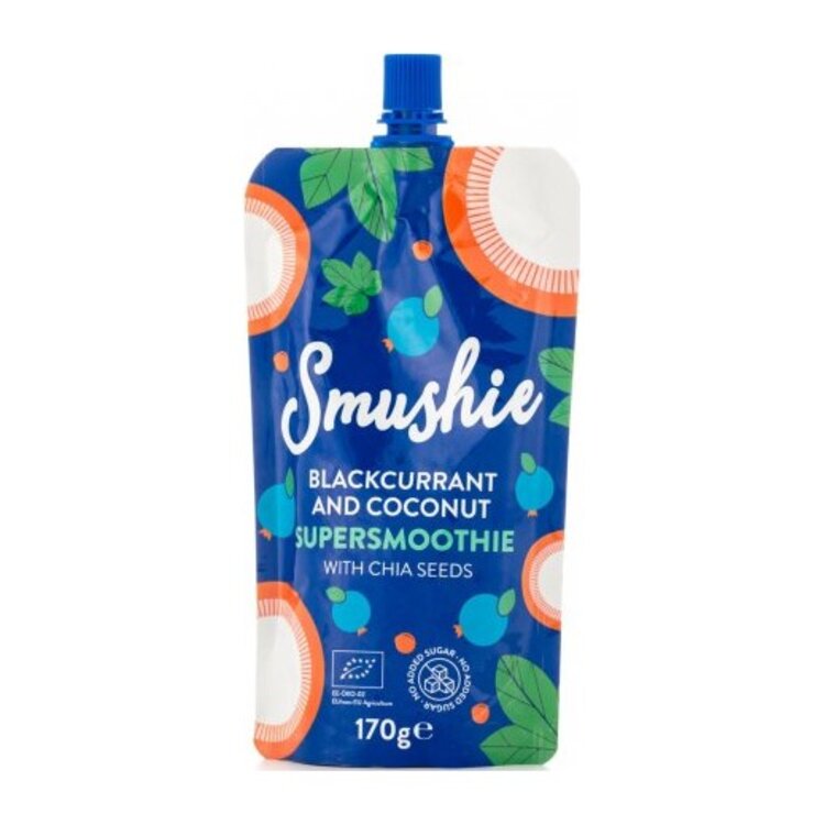 Salvest Smushie BIO Ovocné smoothie s černým rybízem kokosovým mlékem a chia semínky 170g Salvest
