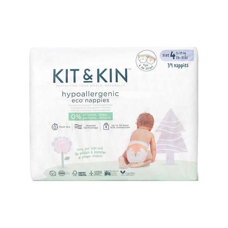 KIT & KIN Pleny jednorázové eko 4 (9-14 kg) 34 ks Kit & Kin