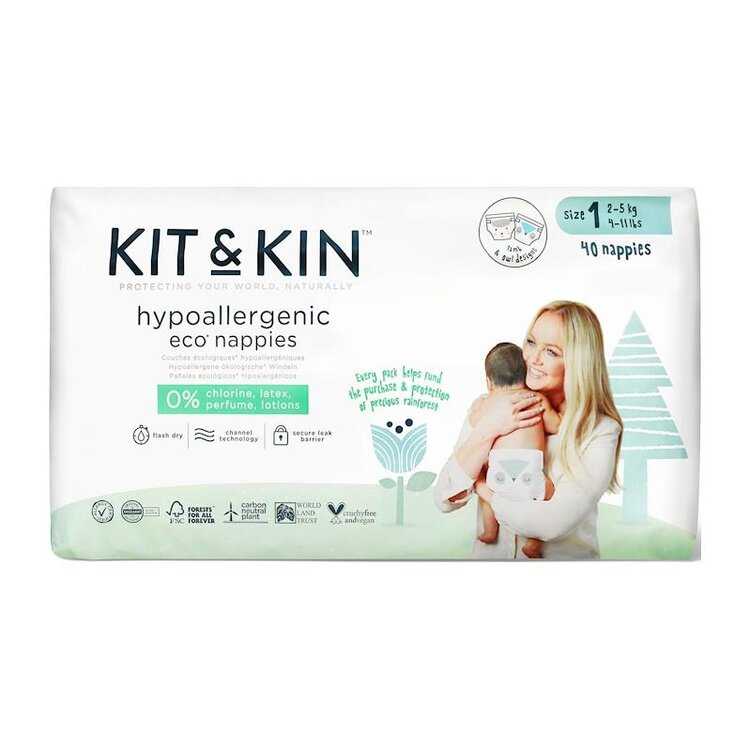 KIT & KIN Pleny jednorázové eko 1 (2-5 kg) 40 ks Kit & Kin