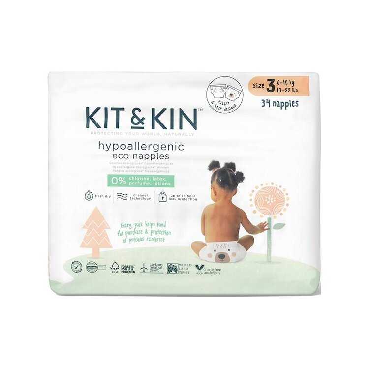 KIT & KIN Pleny jednorázové eko 3 (6-10 kg) 34 ks Kit & Kin