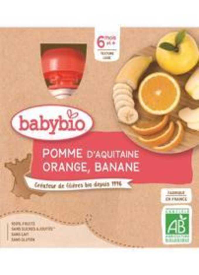 BABYBIO Jablko pomeranč banán (4x 90 g) - ovocný příkrm Babybio