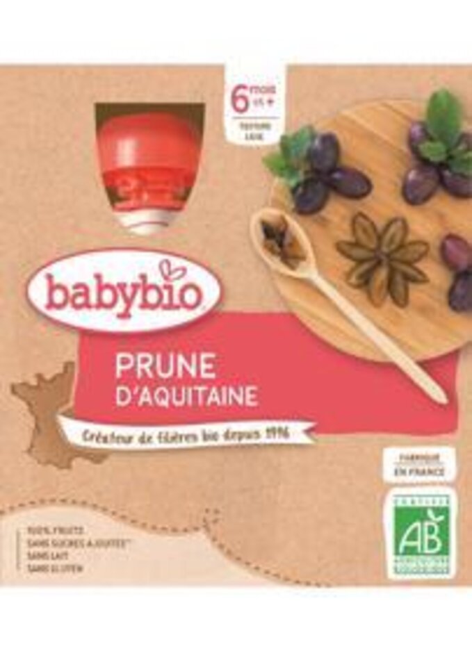 BABYBIO Švestka (4x 90 g) - ovocný příkrm Babybio