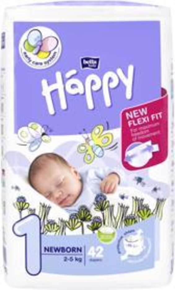 BELLA HAPPY Pleny jednorázové 1 Newborn (2-5 kg) 42 ks Bella Baby Happy