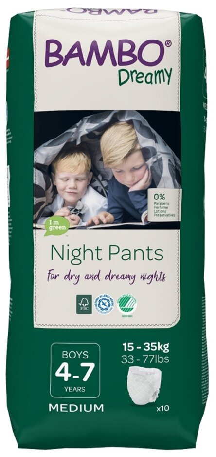 BAMBO Dreamy Night Pants Kalhotky plenkové jednorázové Boys 4-7 let (15-35 kg) 10 ks Bambo