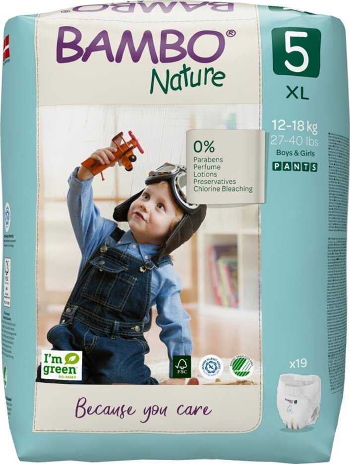 BAMBO Nature Pants Kalhotky plenkové jednorázové 5 XL (12-18 kg) 19 ks Bambo