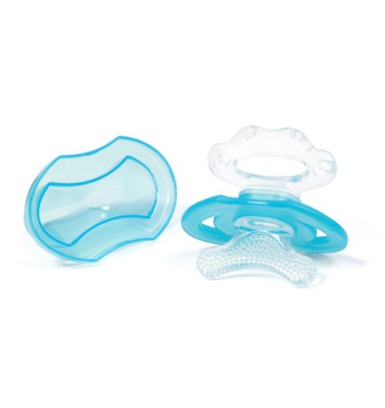 BABYONO Kousátko silikonové bez BPA ve tvaru dudlíku s krytem modrá 3 m+ BabyOno