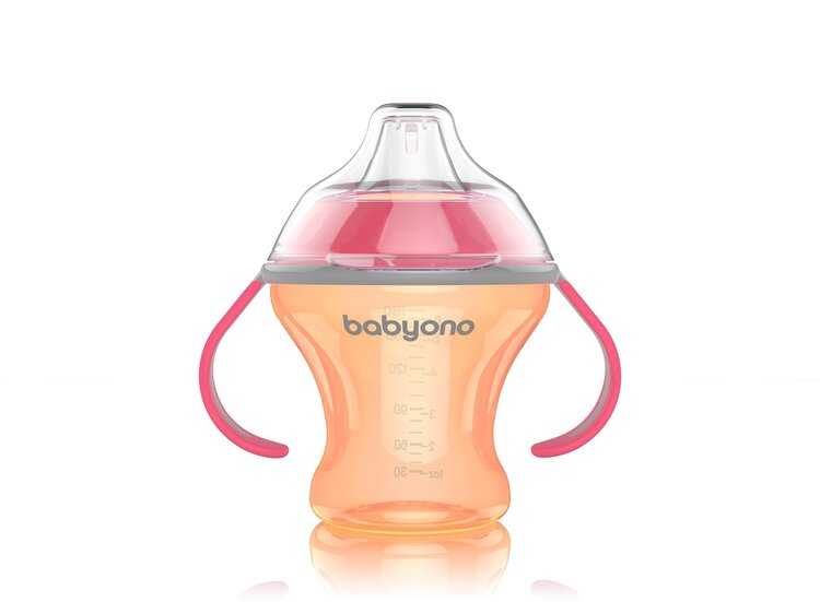 BABYONO Hrnek netekoucí s měkkým náustkem Natural nursing 180 ml oranžový BabyOno