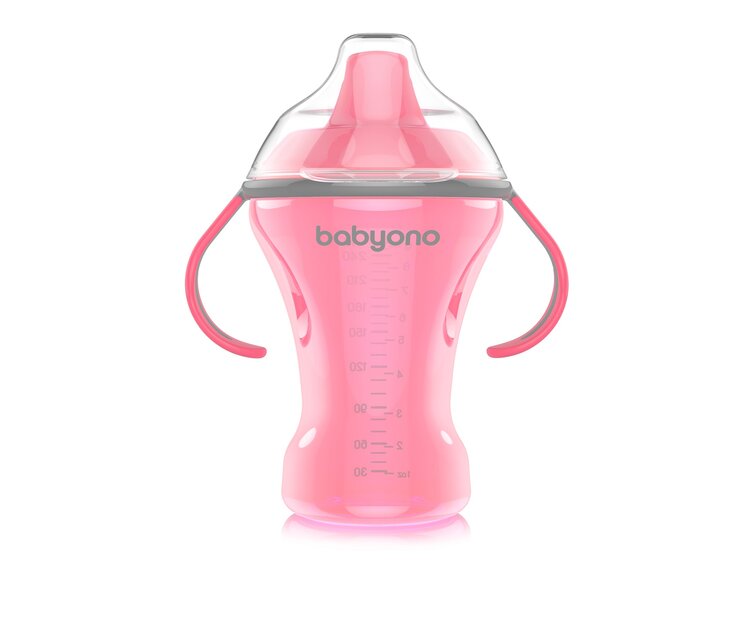 BABYONO Hrnek netekoucí s tvrdým náustkem Natural nursing 260 ml růžový BabyOno