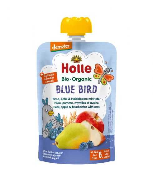 3x HOLLE Blue Bird Bio pyré hruška jablko borůvky vločky 100 g (6+) Holle