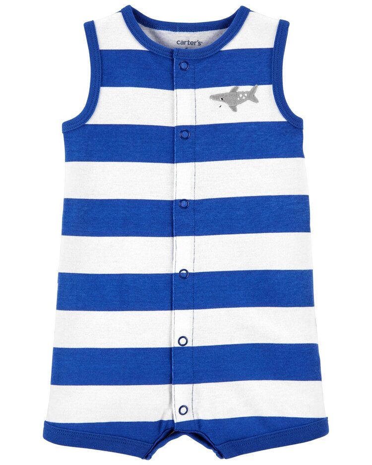 CARTER'S Overal letní Blue Stripe Shark chlapec 6 m