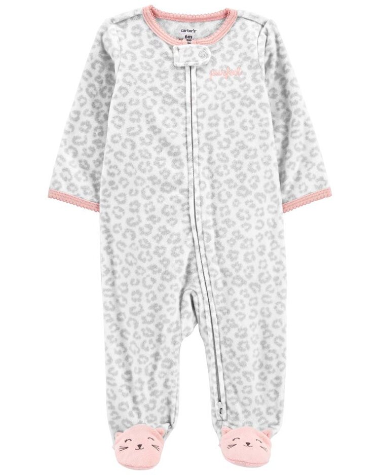 CARTER'S Overal na zip fleece Sleep & Play Grey Leopard dívka 3m Carter´s