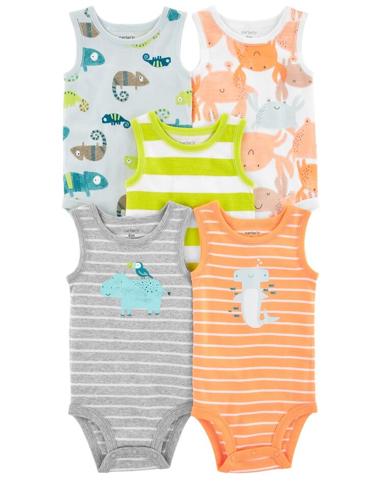 CARTER'S Body bez rukávů Stripes Animals kluk 5ks 18m Carter´s