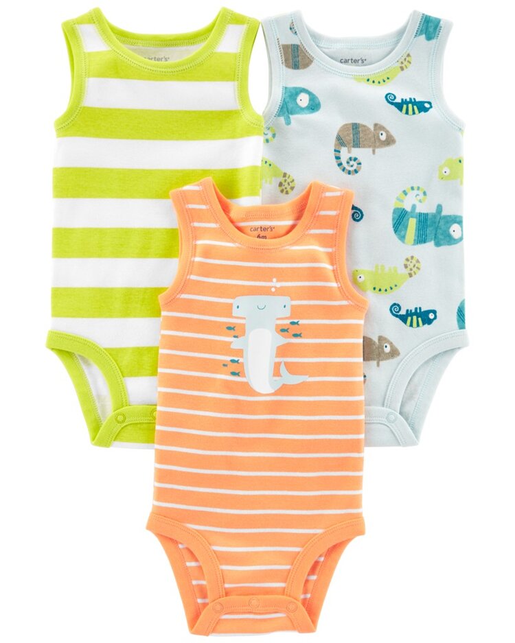 CARTER'S Body bez rukávů Stripes Animals kluk 3ks 12m Carter´s