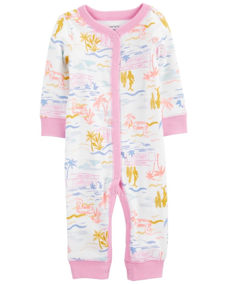 CARTER'S Overal bez nožiček na druky Sleep&Play Pink Palm holka 3m Carter´s