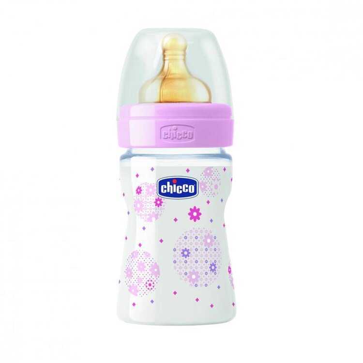 CHICCO Láhev kojenecká Well-Being 150 ml kaučukový dudlík normální průtok - růžová Chicco