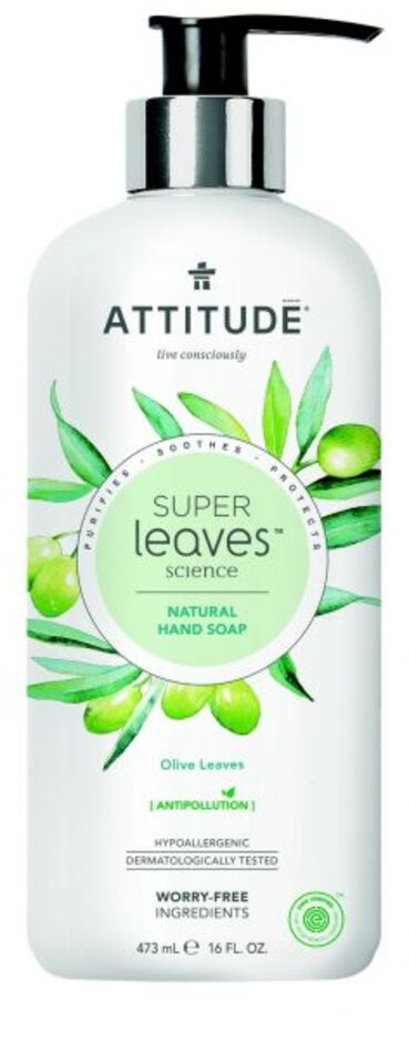 ATTITUDE Přírodní mýdlo na ruce Super leaves s detoxikačním účinkem – olivové listy 473 ml Attitude