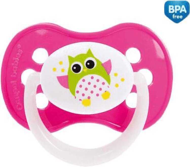CANPOL BABIES Dudlík silikonový symetrický 6-18 m SOVA – růžová Canpol Babies