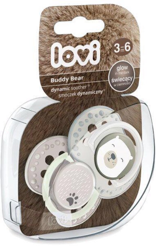 LOVI Silikonové šidítko dynamické Buddy Bear 3-6m 2 ks Lovi