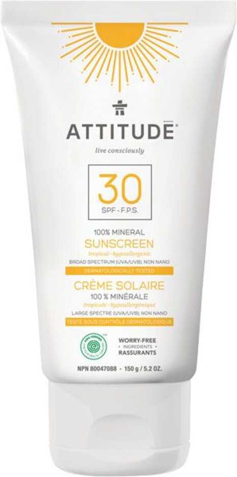 ATTITUDE 100% minerální opalovací krém (SPF 30) s vůní Tropical 150 g Attitude