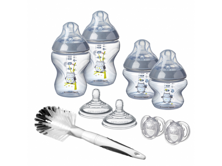 TOMMEE TIPPEE Sada kojeneckých lahviček C2N s kartáčem - šedá Tommee Tippee