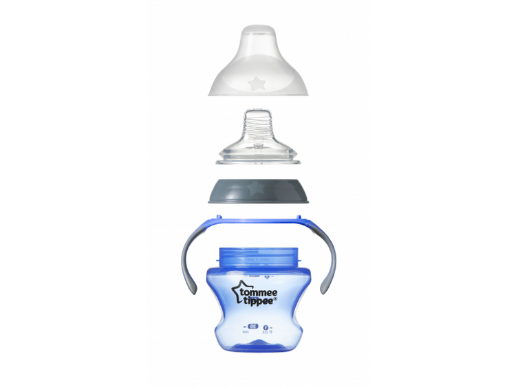 TOMMEE TIPPEE Přechodový hrnek se savičkou a pítkem 150 ml (4 m+) - modrý Tommee Tippee