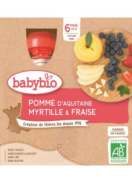3x BABYBIO Kapsička jablko borůvky jahody - ovocný příkrm (4x90 g) Babybio