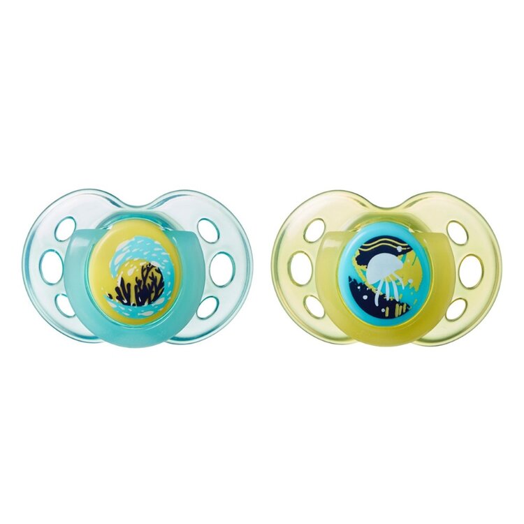 TOMMEE TIPPEE Šidítko symetrické C2N silikon Night 2 ks (18-36 m) Moře Tommee Tippee