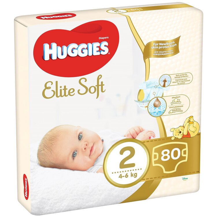 HUGGIES Elite Soft Pleny jednorázové 2 (4-6 kg) 80 ks Huggies