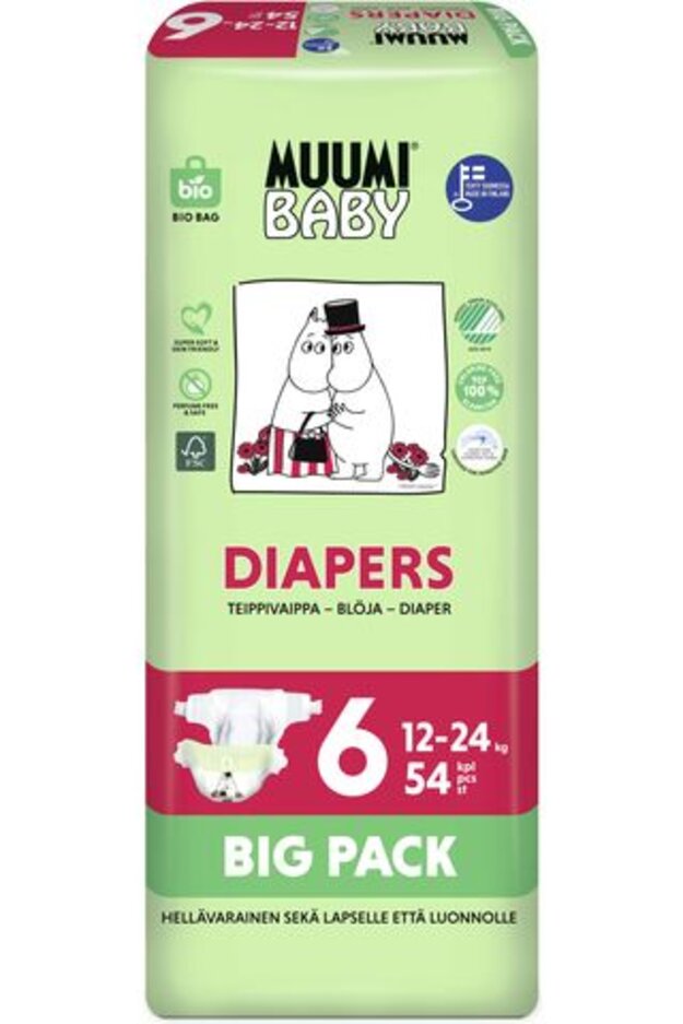 MUUMI Baby Pleny jednorázové 6 (12-24 kg) 54 ks - BIG PACK Muumi