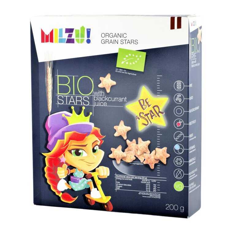 MILZU! BIO Hvězdičky cereální se šťávou z černého rybízu 200 g Milzu!