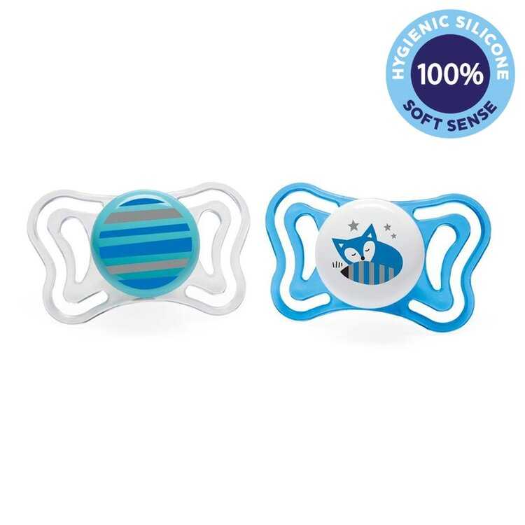 CHICCO Šidítko Physio Light silikonové 6-16m chlapec - proužek/liška 2 ks Chicco