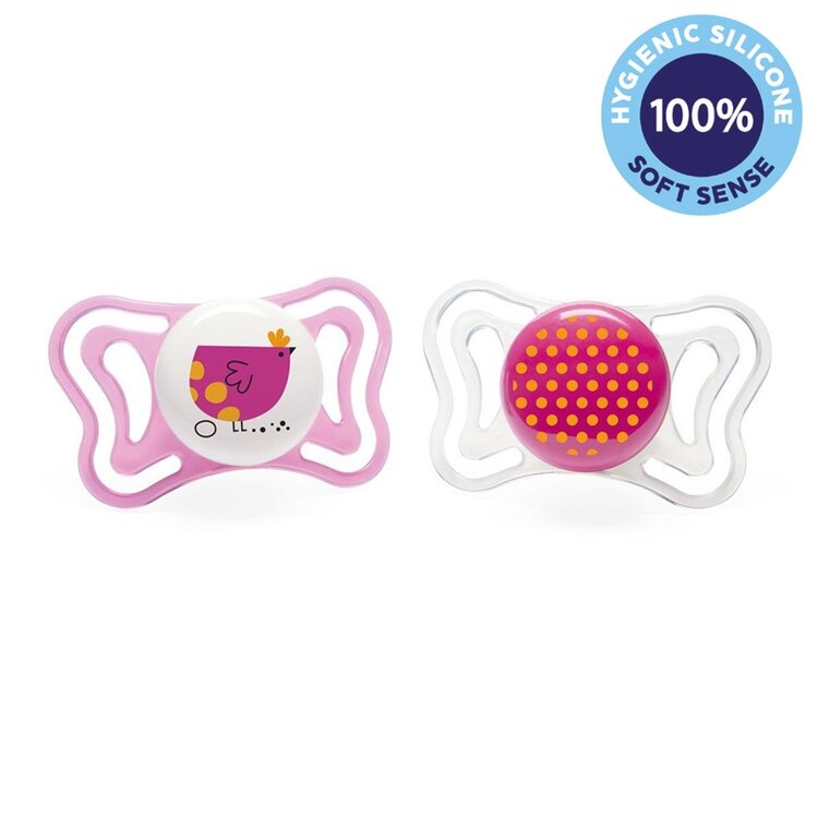 CHICCO Šidítko Physio Light silikonové 16-36m dívka - ptáček/tečky 2 ks Chicco