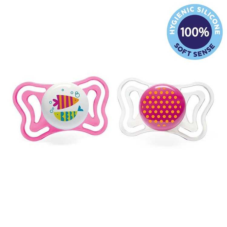 CHICCO Šidítko Physio Light silikonové 16-36m dívka - rybky/tečky 2 ks Chicco