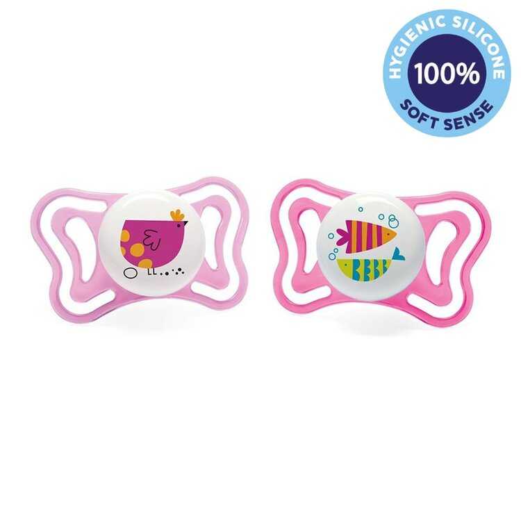 CHICCO Šidítko Physio Light silikonové 16-36m dívka - ptáček/rybky 2 ks Chicco