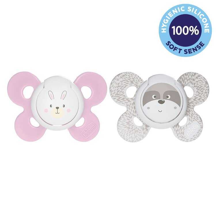 CHICCO Šidítko Physio Comfort silikonové 0-6m dívka - zajíček/mýval 2 ks Chicco