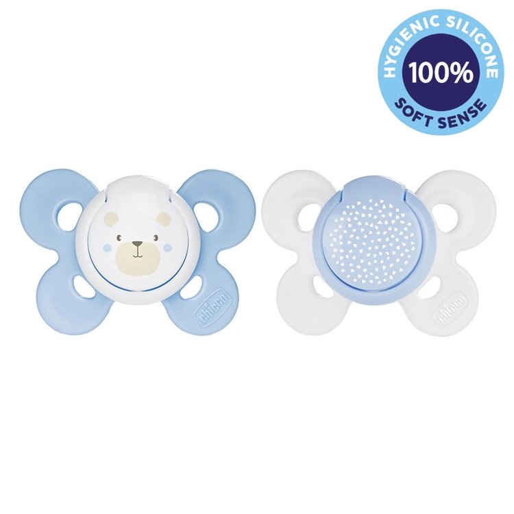CHICCO Šidítko Physio Comfort silikonové 0-6m chlapec - méďa/tečky 2 ks Chicco