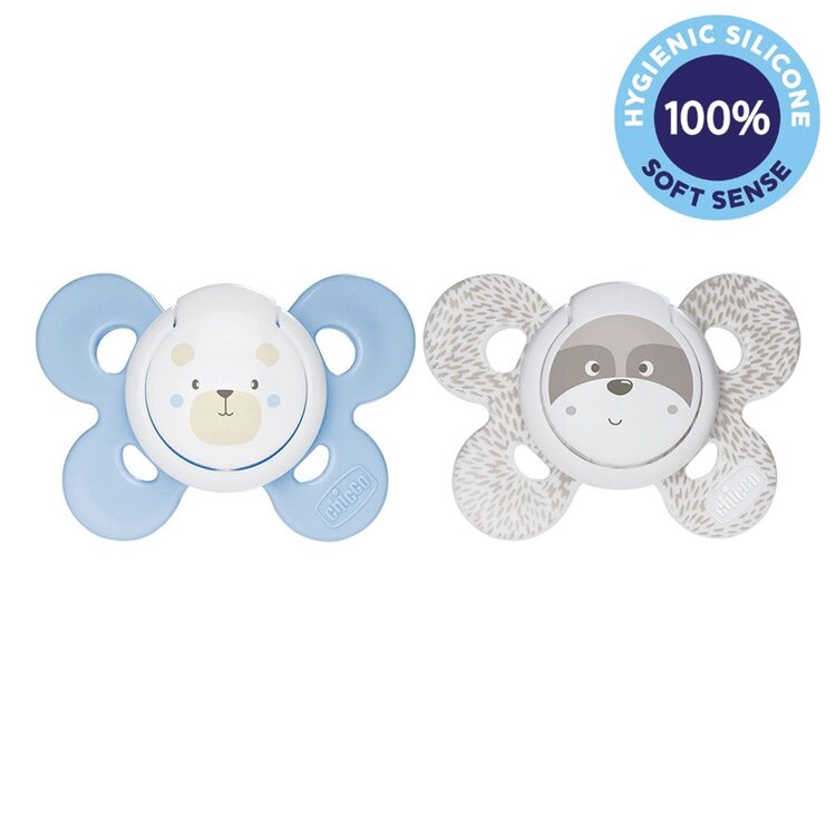 CHICCO Šidítko Physio Comfort silikonové 0-6m chlapec - méďa/mýval 2 ks Chicco