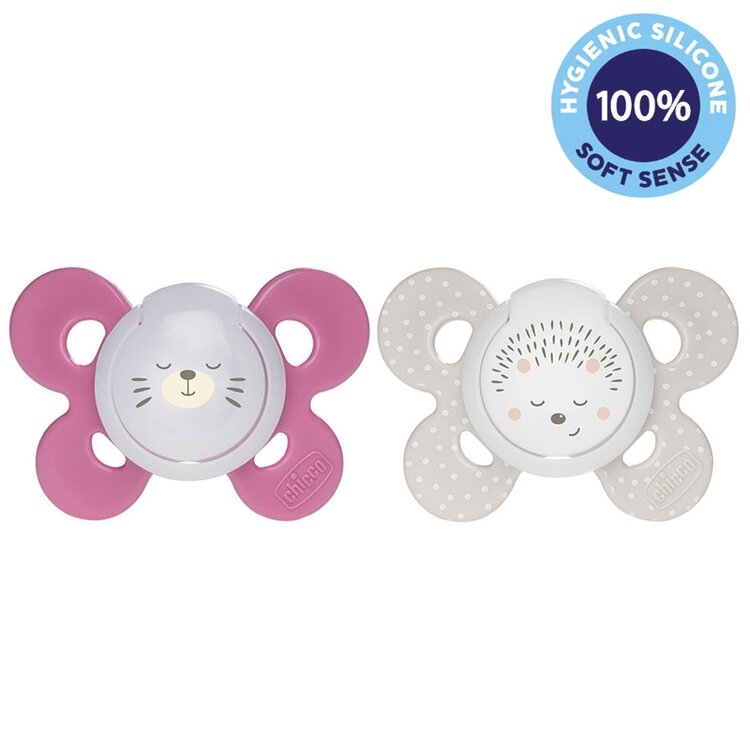 CHICCO Šidítko Physio Comfort silikon noční 16-36m dívka - méďa/ježek 2 ks Chicco