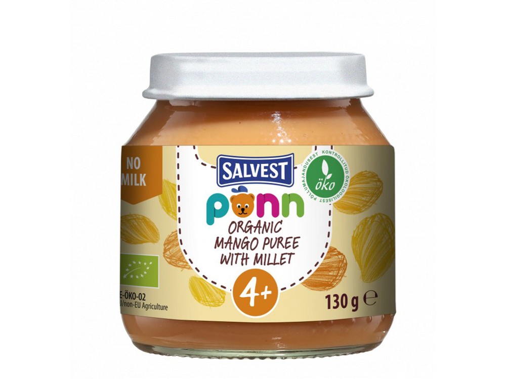 3x SALVEST Põnn BIO Pyré mangovo-banánové s jáhly 130 g Salvest
